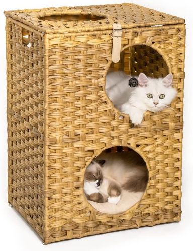 MEWOOFUNCat House Wicker Cat Bed for Indoor Cats Woven Rattan Cat Condos Outdoor